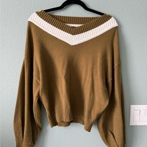 Olive green v neck sweater korean style